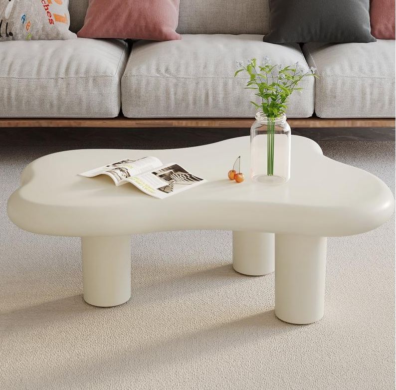(New Open Box) Guyii Irregular-Shaped Coffee Table, Cream White Center Table (DS0040)
