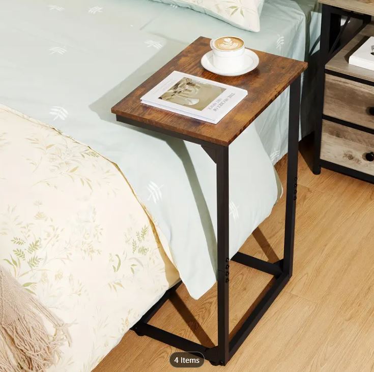 (New Open Box) 2pcs Tall C-Shaped End Table, Sofa Small Side Table-Brown