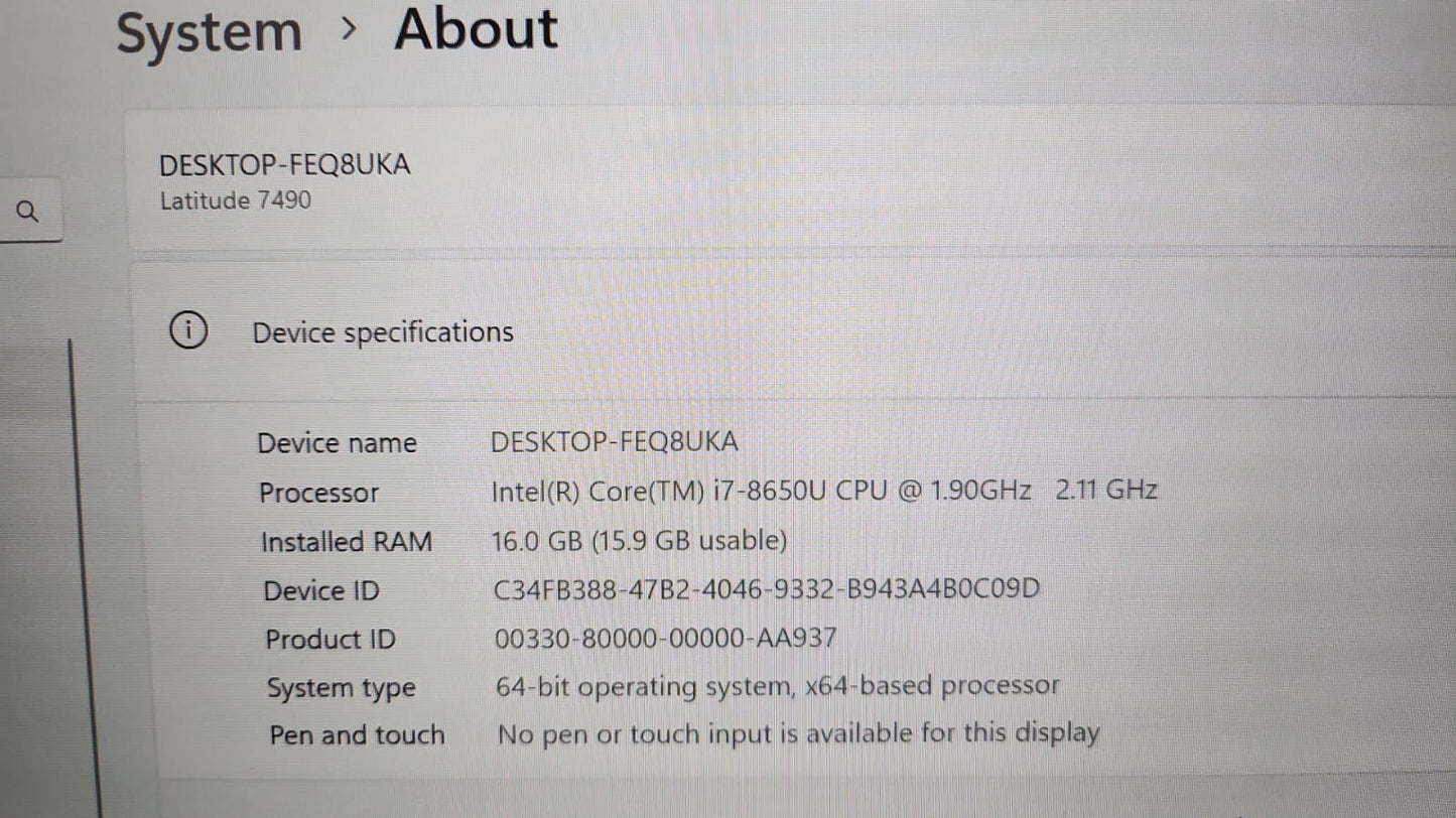 (Excellent) Dell Latitude 7490, Intel Core i7, 500GB SSD, Windows 11 Pro, MS office 2021 installed, 100% battery health