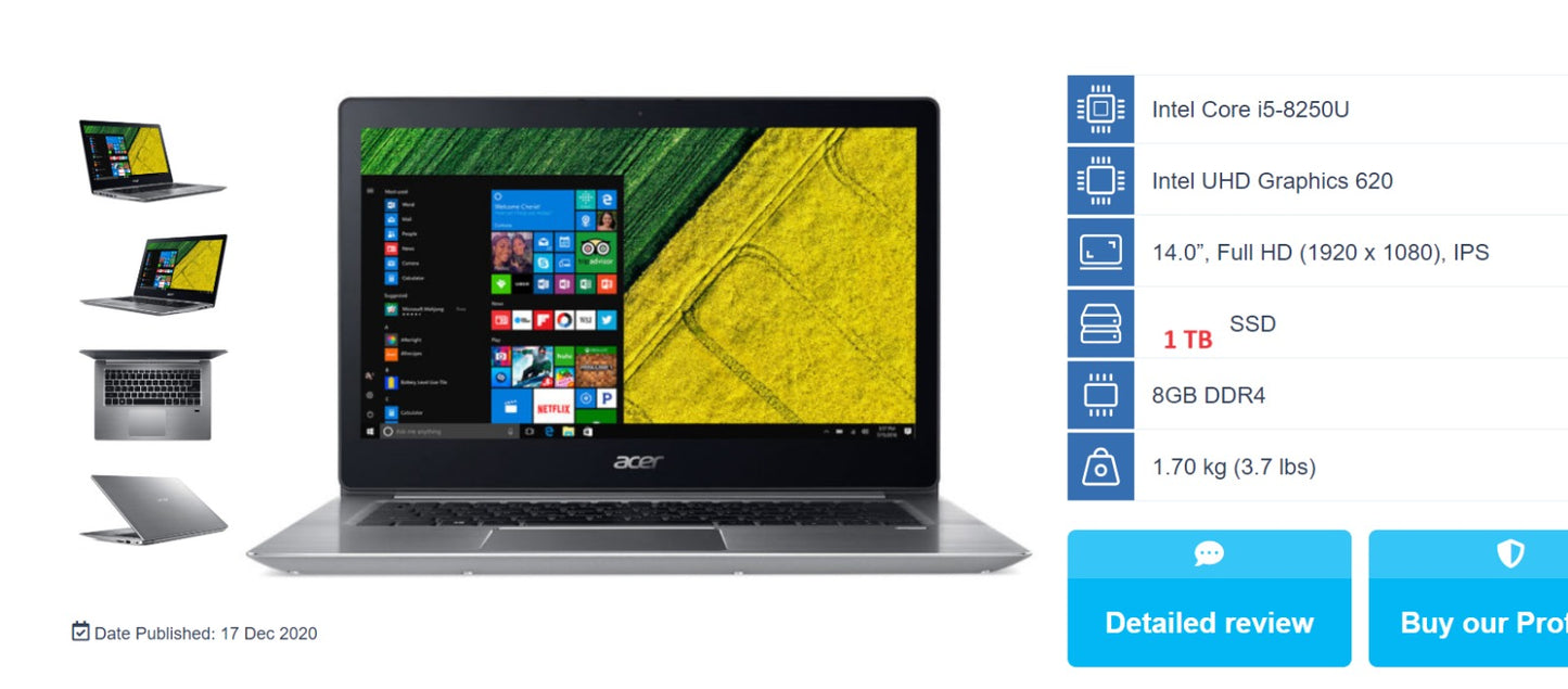 (Excellent) Acer Swift 3 14 inch, i5-8250u, 8GB RAM 1TB SSD, Windows 11 Pro, MS Office 2021, 89% battery health