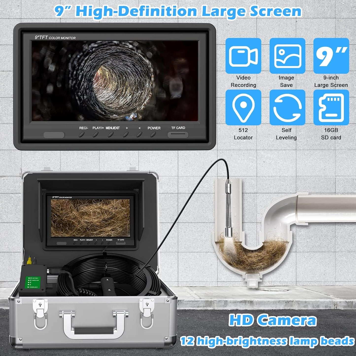Sanyipace Sewer Camera with Locator 20M/65FT, Drain Plumbing Pipe Inspection Camera