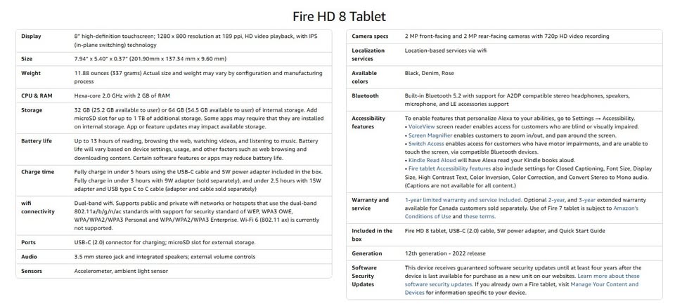 Amazon Fire HD 8 12th Gen tablet, 8” Display 32 GB with Kids Case & google play store