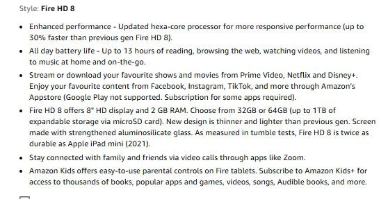 Amazon Fire HD 8 12th Gen tablet, 8” Display 32 GB with Kids Case & google play store
