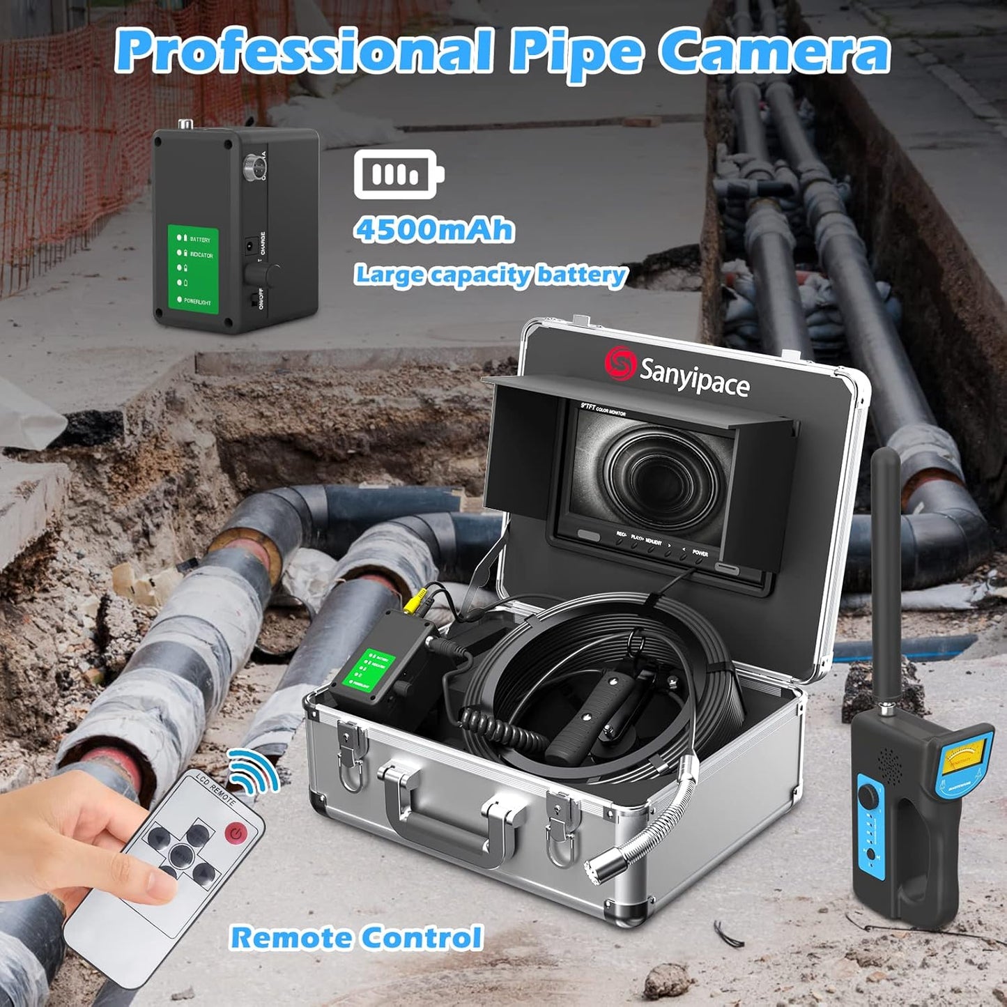 Sanyipace Sewer Camera with Locator 20M/65FT, Drain Plumbing Pipe Inspection Camera