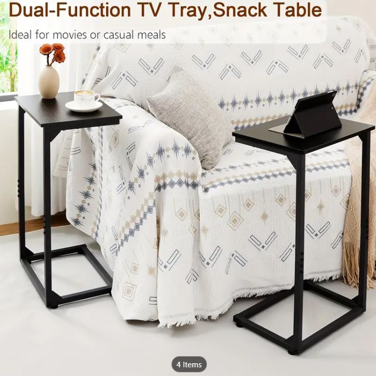 (New Open Box) 2pcs Tall C-Shaped End Table, Sofa Small Side Table-Brown