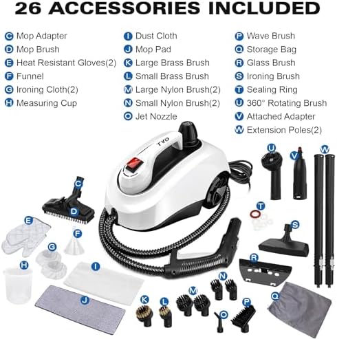 (Brand New) TVD Steam Cleaner, Heavy Duty Canister Steamer with 26 Accessories, Steam Mop (White)