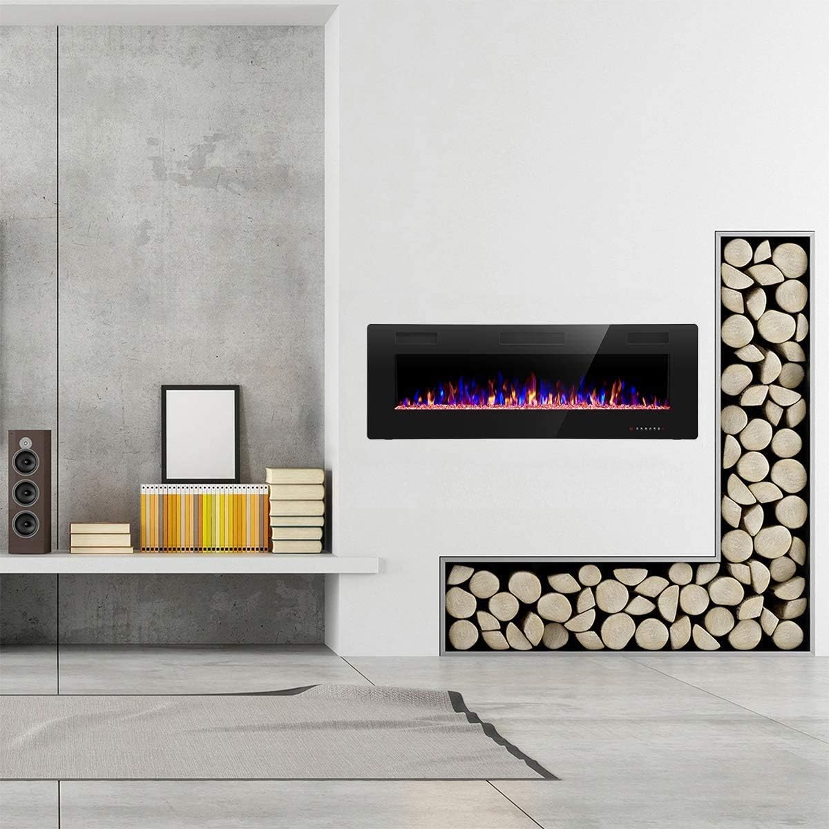 (New Open Box) R.W.FLAME 42 inch Recessed and Wall Mounted, The Thinnest Fireplace, Low Noise