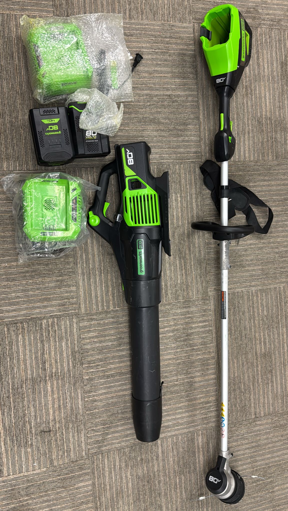 (New No Box) Greenworks 80V TRIO Combo 21-in Brushless Push Mower & 16-in Brushless String Trimmer