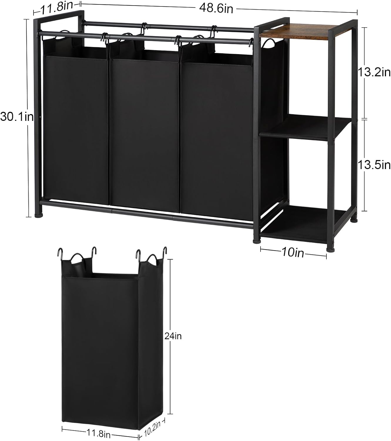 (New Open Box) LOAKEKEL Laundry Sorter 3 Section, Laundry Hamper with 3 Removable Bag, HLS030GG (DS0060)
