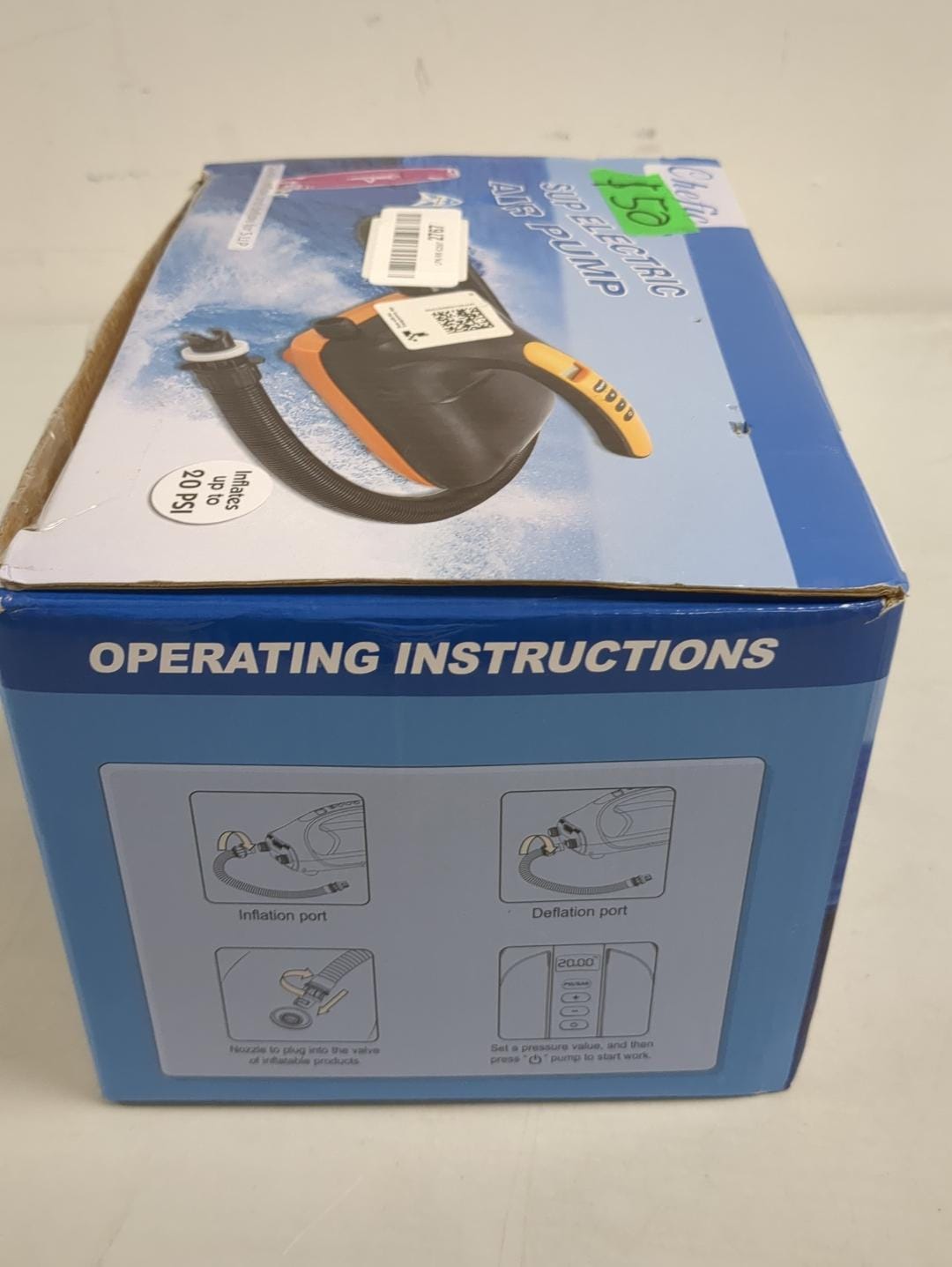 (open box) SUP Pump, Chefic 110W/ 12V SUP Electric Air Pump 20 PSI High Pressure, 2-in-1 Inflate & Deflator