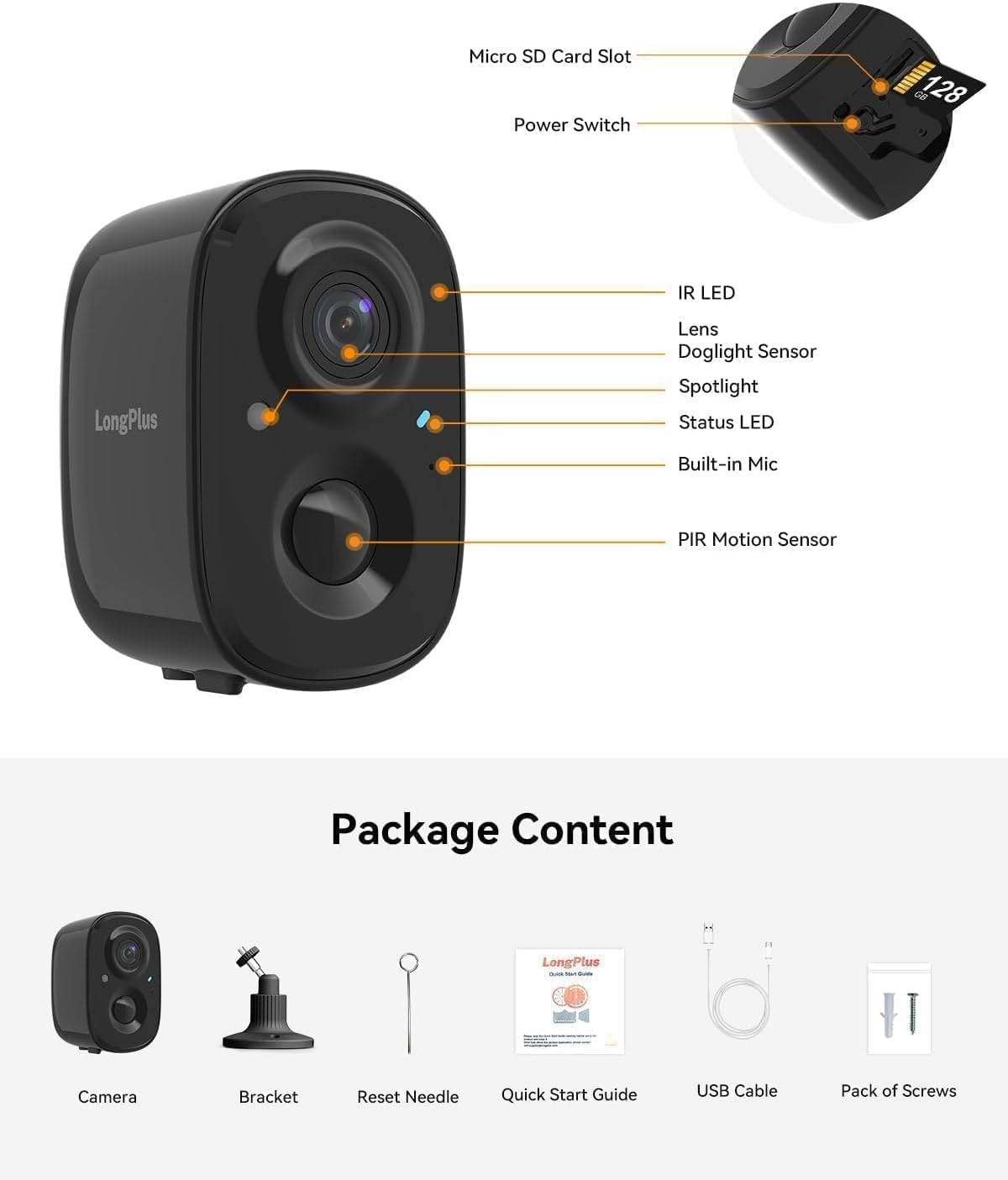 (New Open Box) Longplus Security Camera Outdoor Wireless, 2K Battery Powered Camera Surveillance