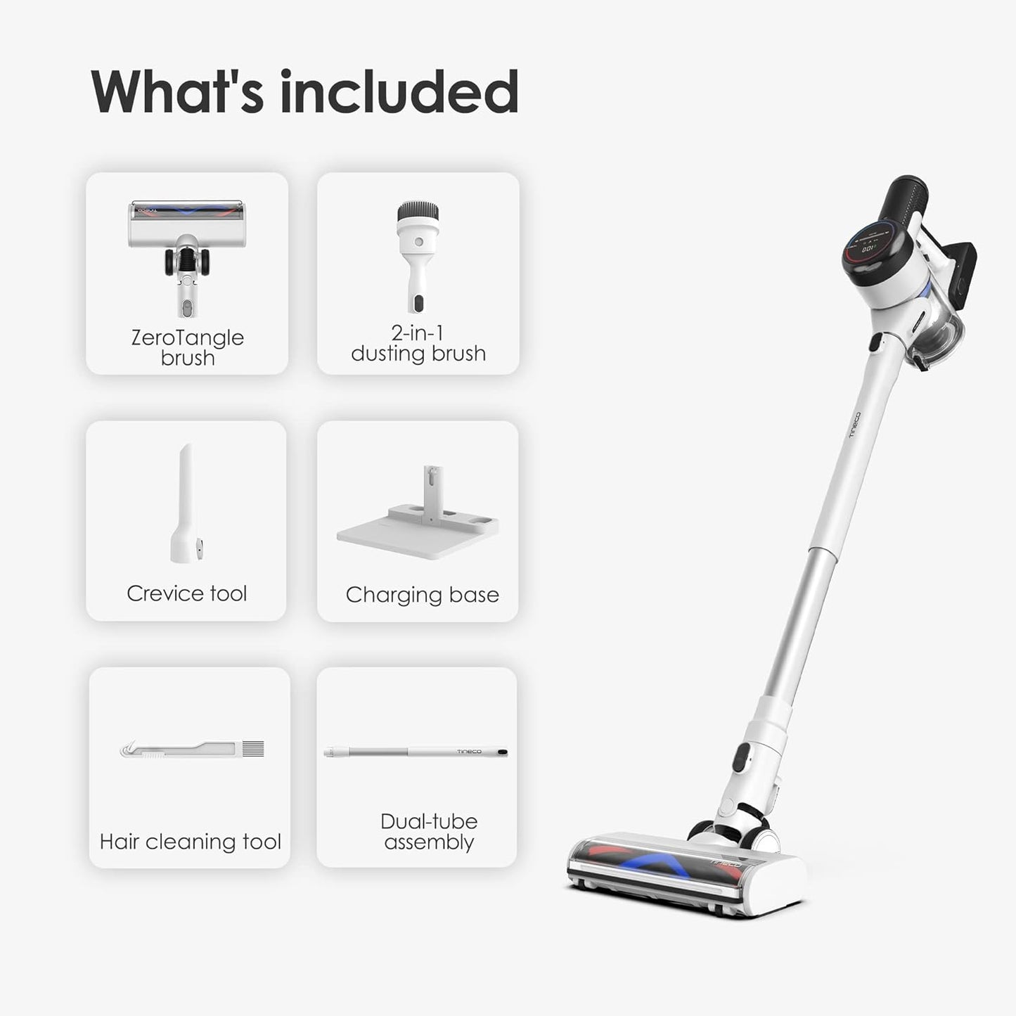 (Excellent) Tineco Pure ONE S15 Pet Smart Cordless Vacuum Cleaner, ZeroTangle Brush, Excellent for Multi-Surface & Pet Hair Cleaning with Led Headlights, Hard Floor and Carpet