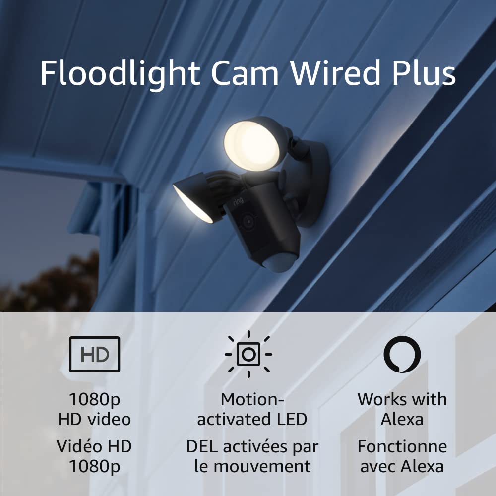(Brand New Sealed) Ring Floodlight Cam Wired Plus with motion-activated 1080p HD video, Black