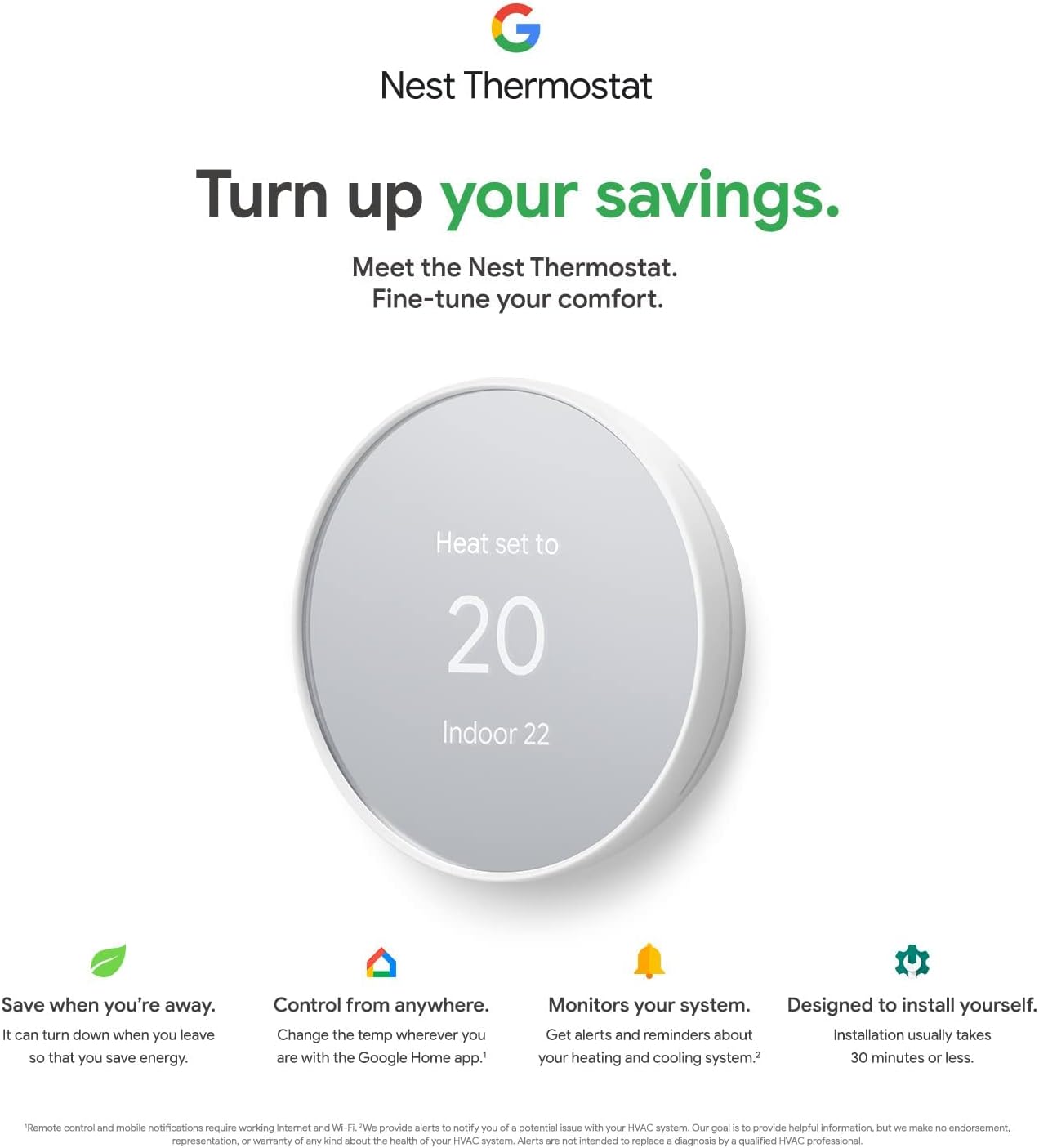 (New Open Box) Google Nest Thermostat G4CVZ- Smart Thermostat for Home - Programmable WiFi Thermostat - Snow
