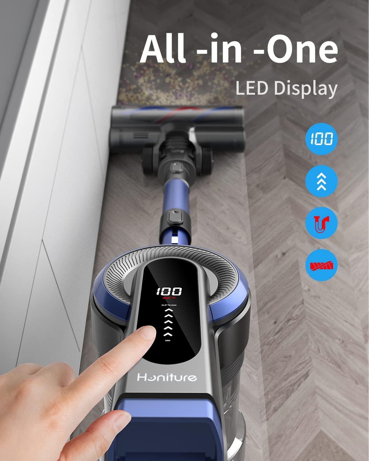 (New Open Box) HONITURE Cordless Vacuum Cleaner, 450W 38Kpa Powerful Stick Vacuum with Detachable Battery, S12