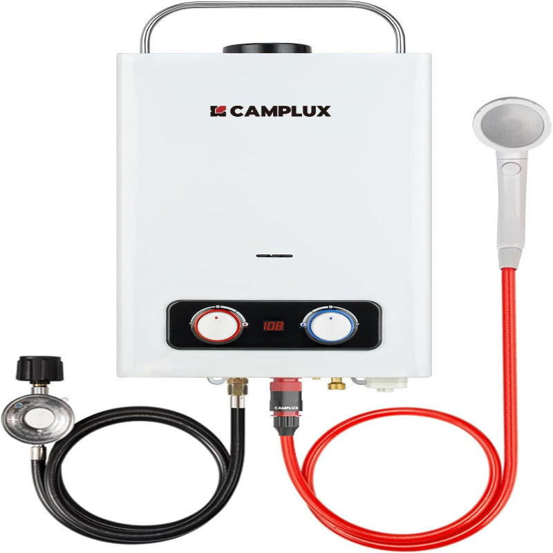 (New Open Box) CAMPLUX Portable Tankless Water Heater 6L, Easy Install Outdoor Propane Gas Water Heater,White