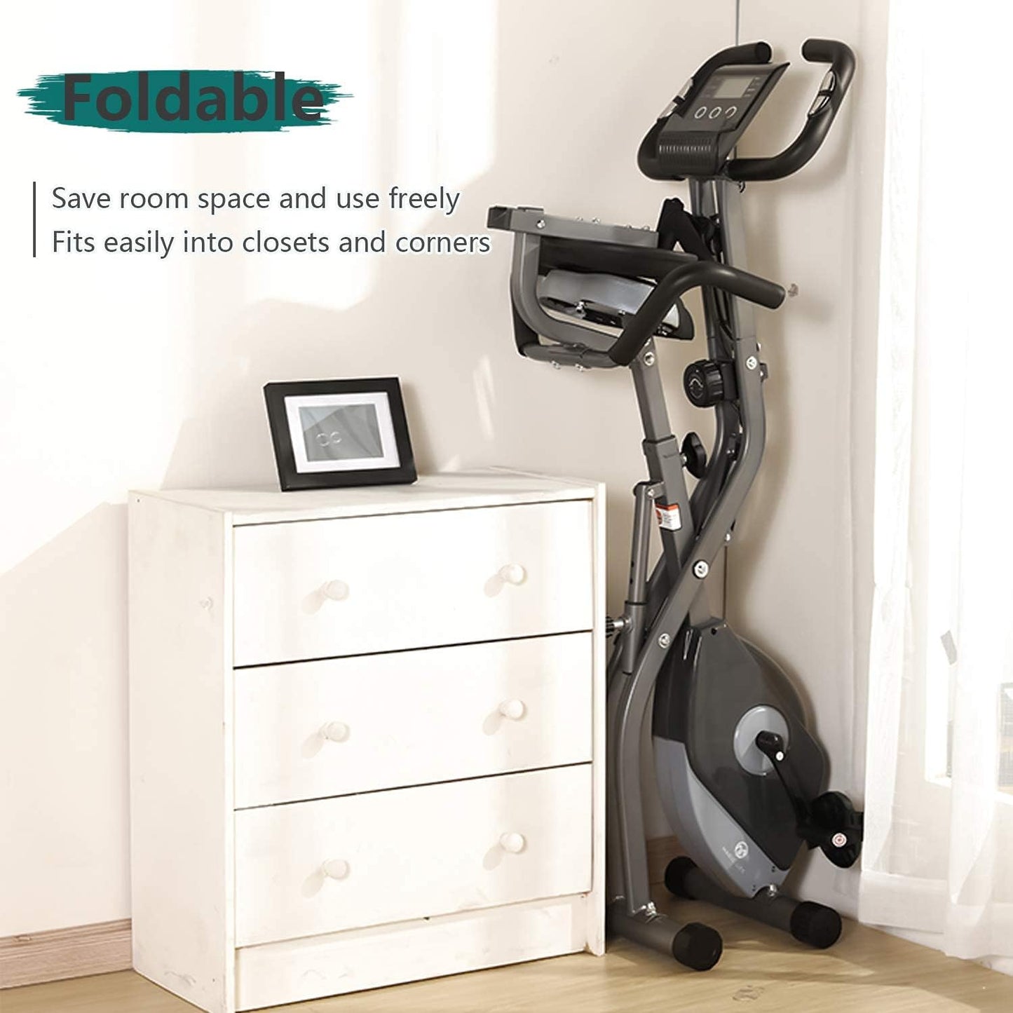 (Excellent) Exercise Bike 10 Levels of Adjustable Magnetic Resistance, Foldable and Quiet