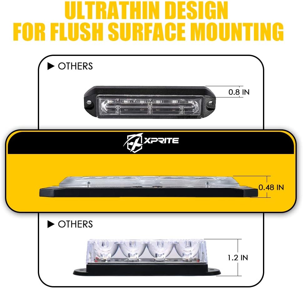 Xprite Amber 12 LED Surface Mount Strobe Lights Kit, Grill Grille Side Marker Light Flashing Emergency Warning Light Assemblies w/Control Box for Trucks Vehicles ATV RV Cars Van 8PCS