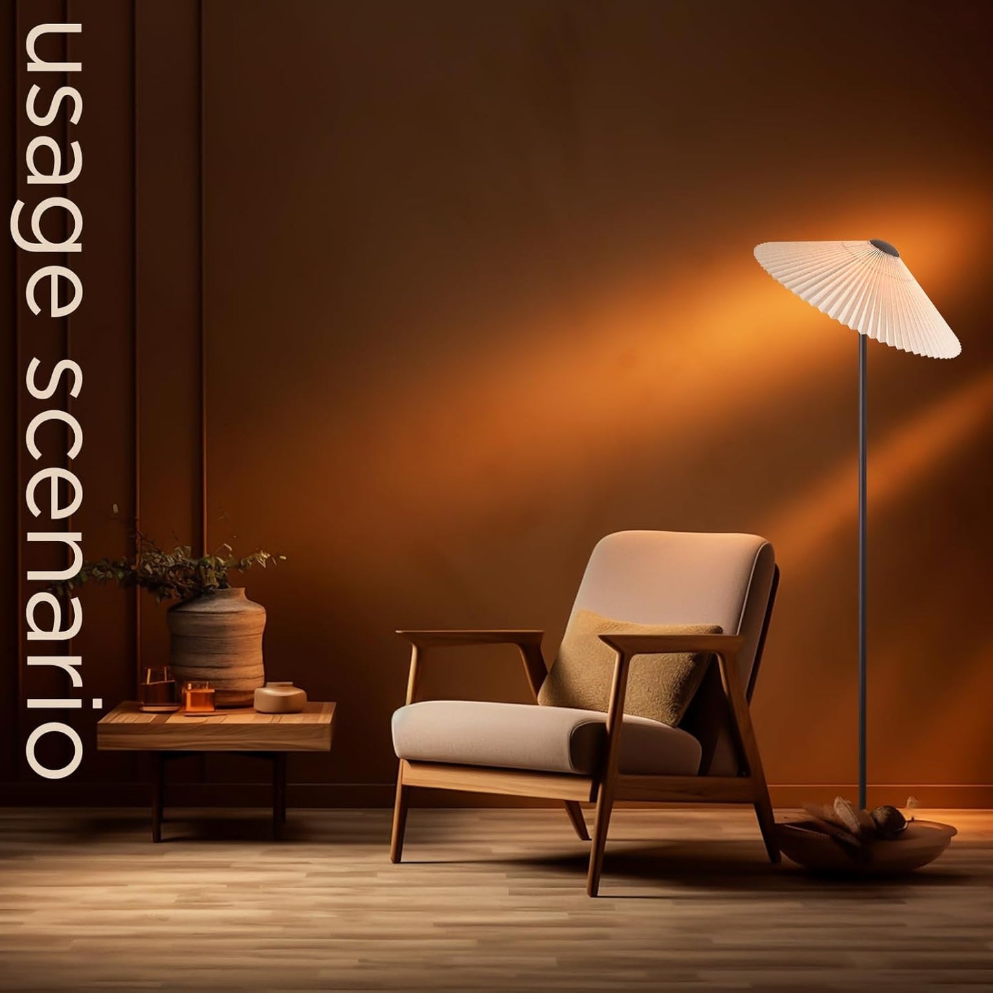 (New Open Box) KUNJOULAM Floor Lamp,Brown Pole Floor Lamps for Living Room, Simple Design Tall Lamp