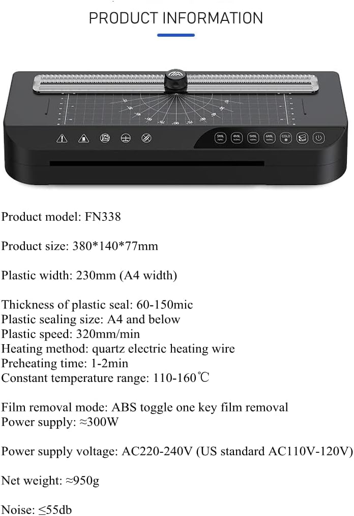 (New Open Box) 110V Home Office A4 Laminator Photo Document Plastic Sealing Machine Hot and Cold Laminating FN338