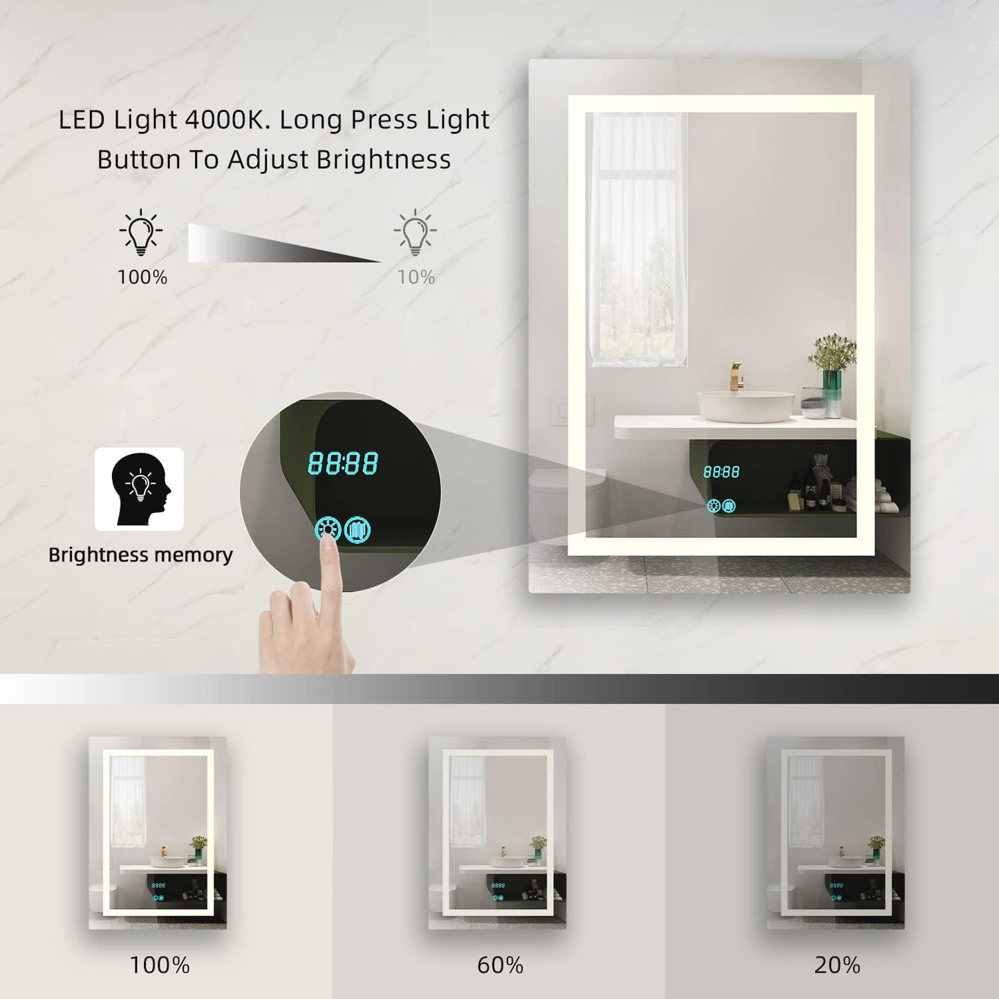 (New Open Box) Tech Drive Bathroom Mirror with led Lights Bathroom Vanity
