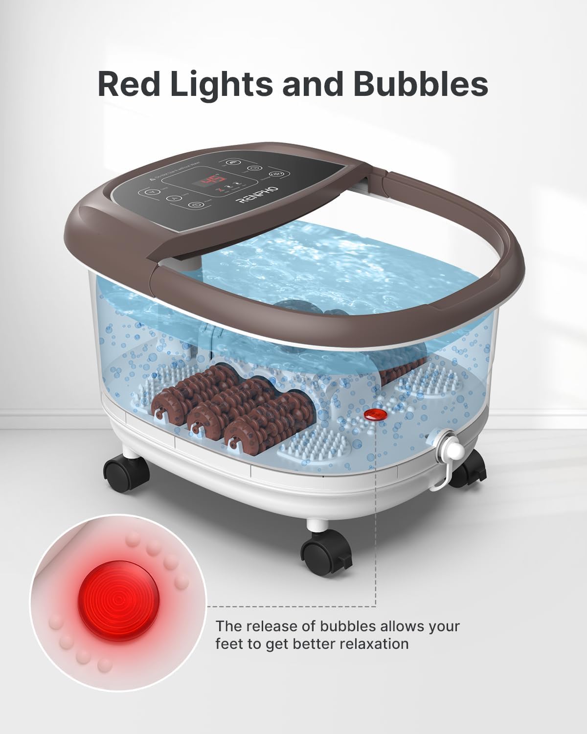 (New Open Box) RENPHO Foot Spa Bath Massager, Motorized Massage, Fast Heating, and Powerful Bubble Jets, Automatic Shiatsu Massaging Rollers, Pedicure for Tired Feet