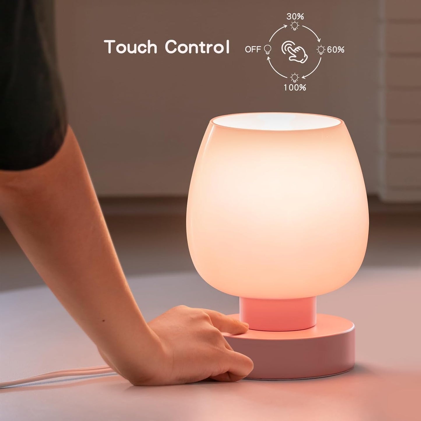 ONEWISH Touch Bedside Table Lamp Set of 2 - Small Modern for Bedroom Living Room Nightstand, 3-Way