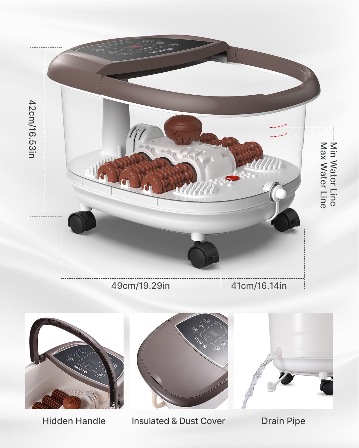 (New Open Box) RENPHO Foot Spa Bath Massager, Motorized Massage, Fast Heating, and Powerful Bubble Jets, Automatic Shiatsu Massaging Rollers, Pedicure for Tired Feet