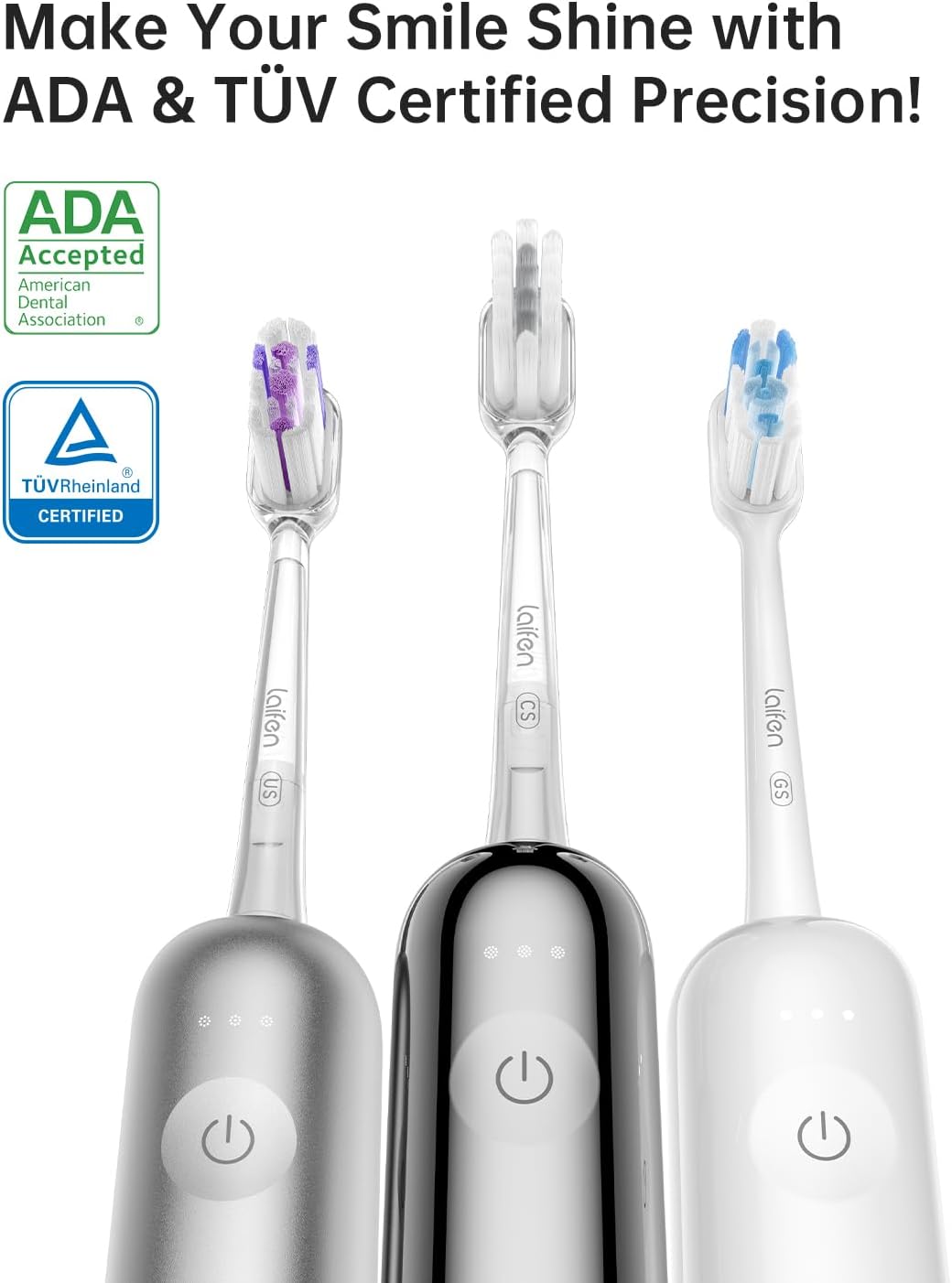 (New Open Box) Laifen Wave Electric Toothbrush, with 3 brush heads (Stainless Steel)