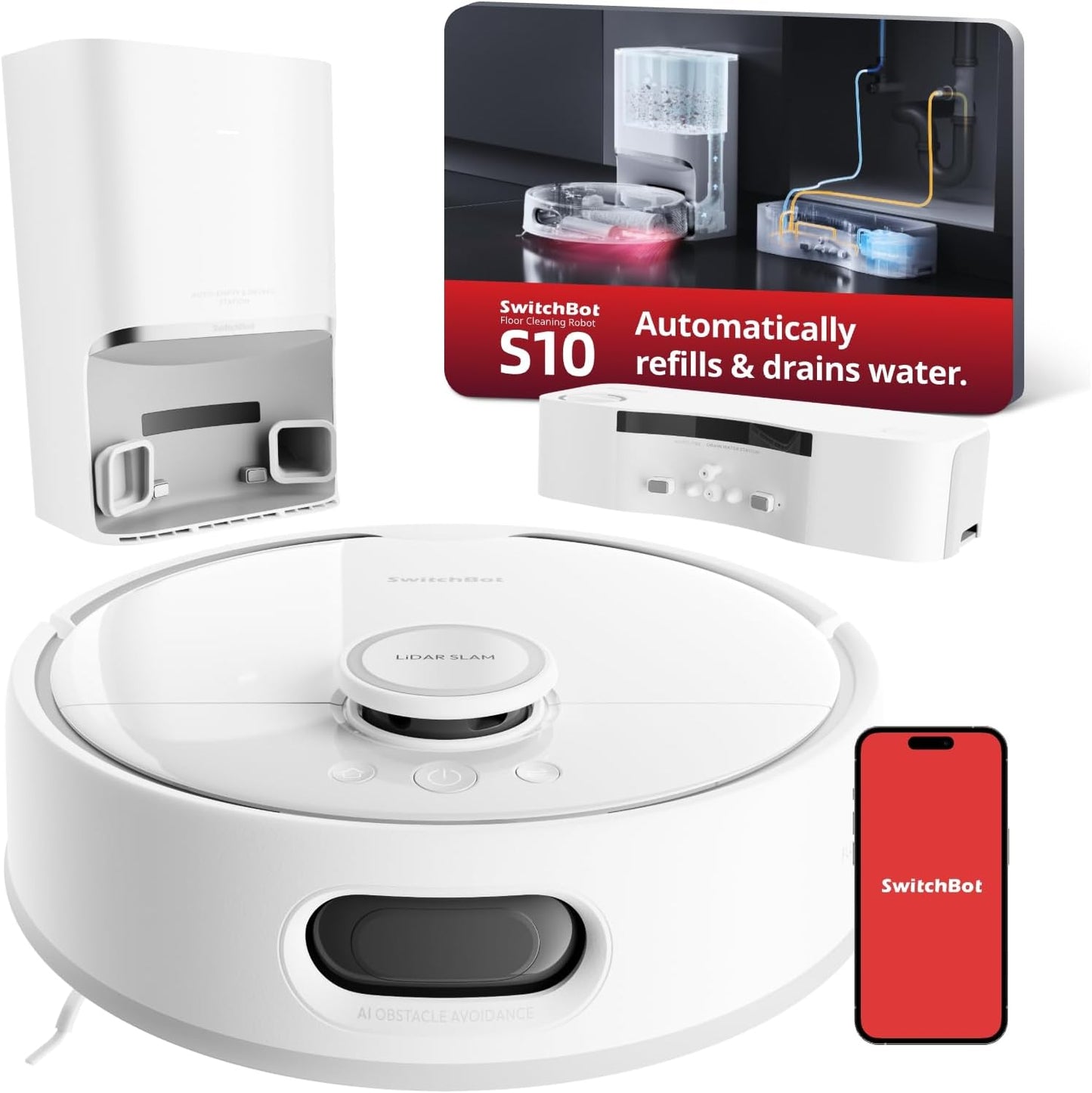 (Brand New Sealed)SwitchBot S10 Robot Vacuum and Mop with Dual Stations, Self Draining and Self Refilling, Auto Mop