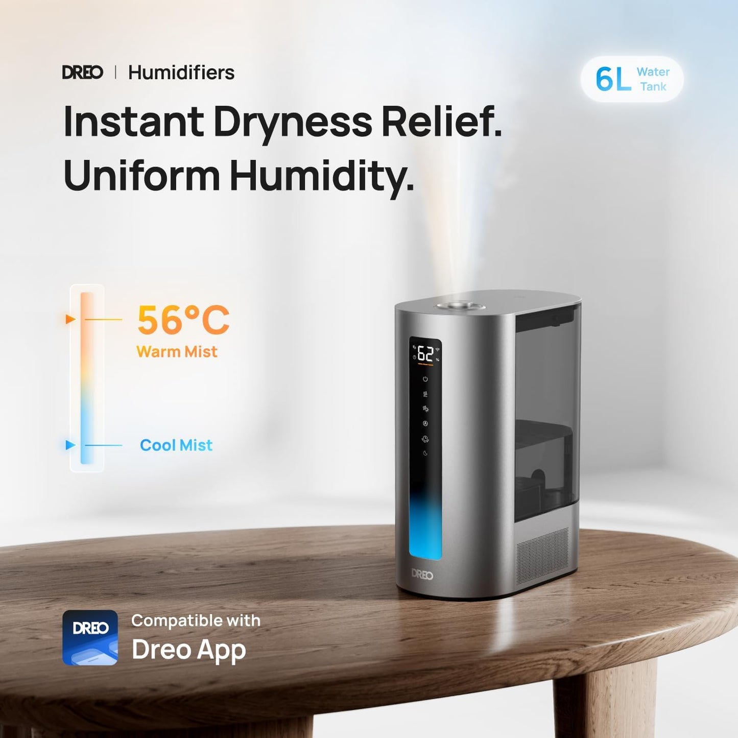 (New Open Box) DREO HM713S Smart Humidifier with Warm & Cool Mist