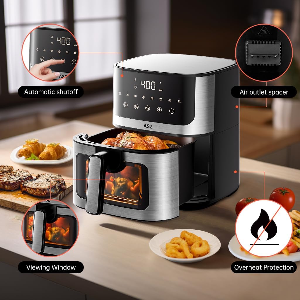 (New Open Box) ASZ Compact 5 qt Air Fryer with Window - Portable Digital 5qt Small Airfryer