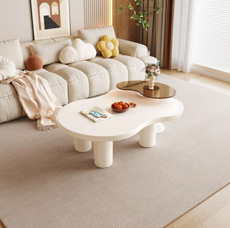 (New Open Box) Guyii Nesting Coffee Table Set of 2, Tempered Glass Side Table & Cloud Coffee Table (DS0039)