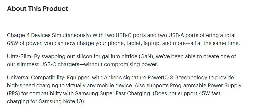 (Good) Anker Charger, 65W 4 Port Charging Station, PIQ 3.0 & GaN Fast USB Charger Adapter