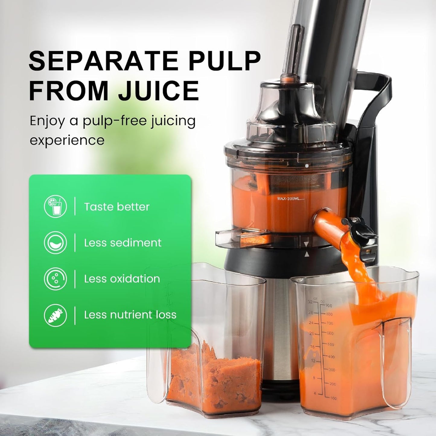 (Excellent) Ventray Cold Press Juicer, 3'' Wide Feed Chute Slow Masticating Juicer Machine for Whole Fruits & Vegetables, 240W, Easy to Clean, High Juice Yield, BPA Free