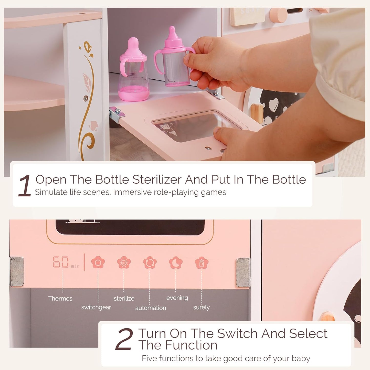 (New Open Box) ROBUD Baby Doll Crib, Pink Baby Doll Beds, Wooden Doll Changing Station