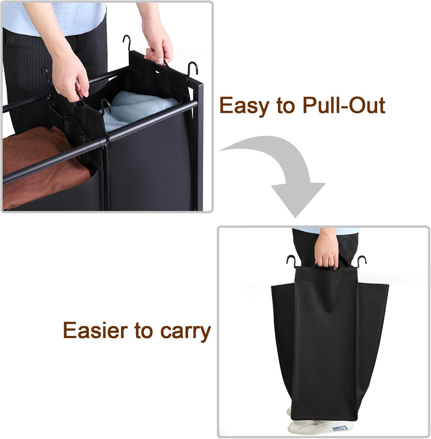 (New Open Box) LOAKEKEL Laundry Sorter 3 Section, Laundry Hamper with 3 Removable Bag, HLS030GG (DS0060)