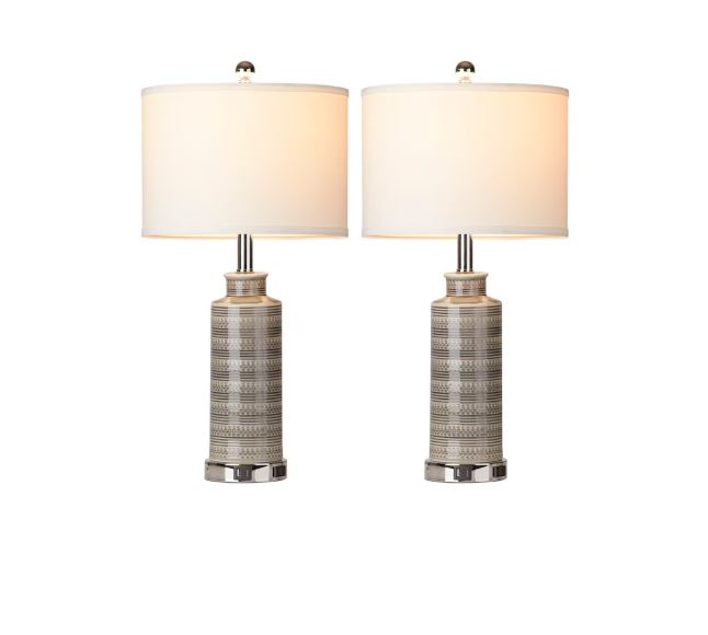 (Brand New) 24-in Grey Table Lamp Set of 2 | Linen Shade • Modern Style | TD-247