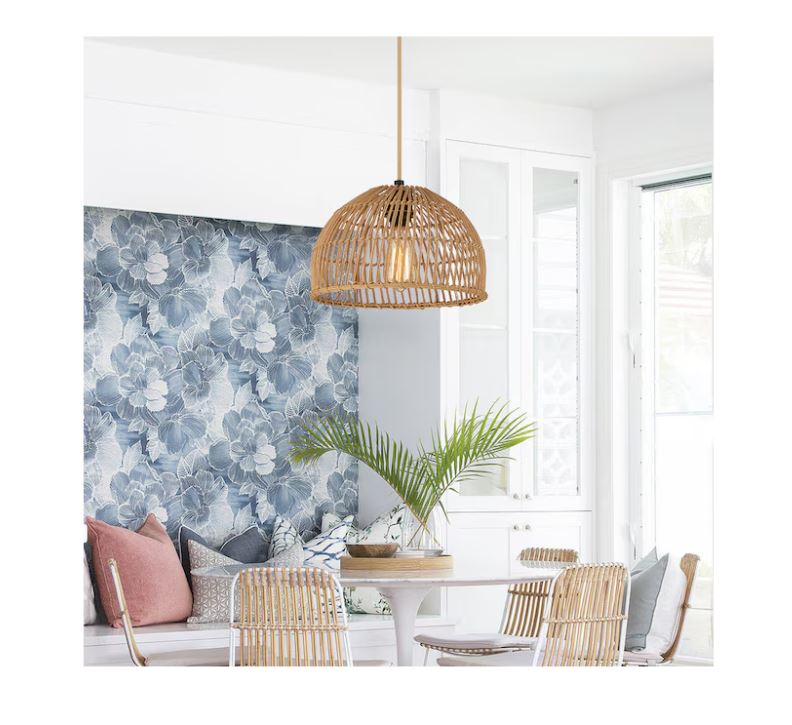 (New Open Box) Swag Pendant 1-Light Hanging Light | Wood Color • Traditional Bowl | DD-80