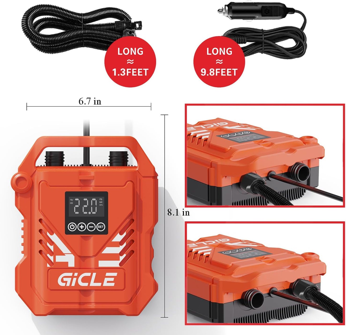 (Open Box) GICLE Paddle Board Pump Electric Portable with Dual Stage Inflation, High Pressure Air Pump for Paddleboard/Inflatable Bed/Mattress with 12V DC Car Connector and Portable Boat Accessories