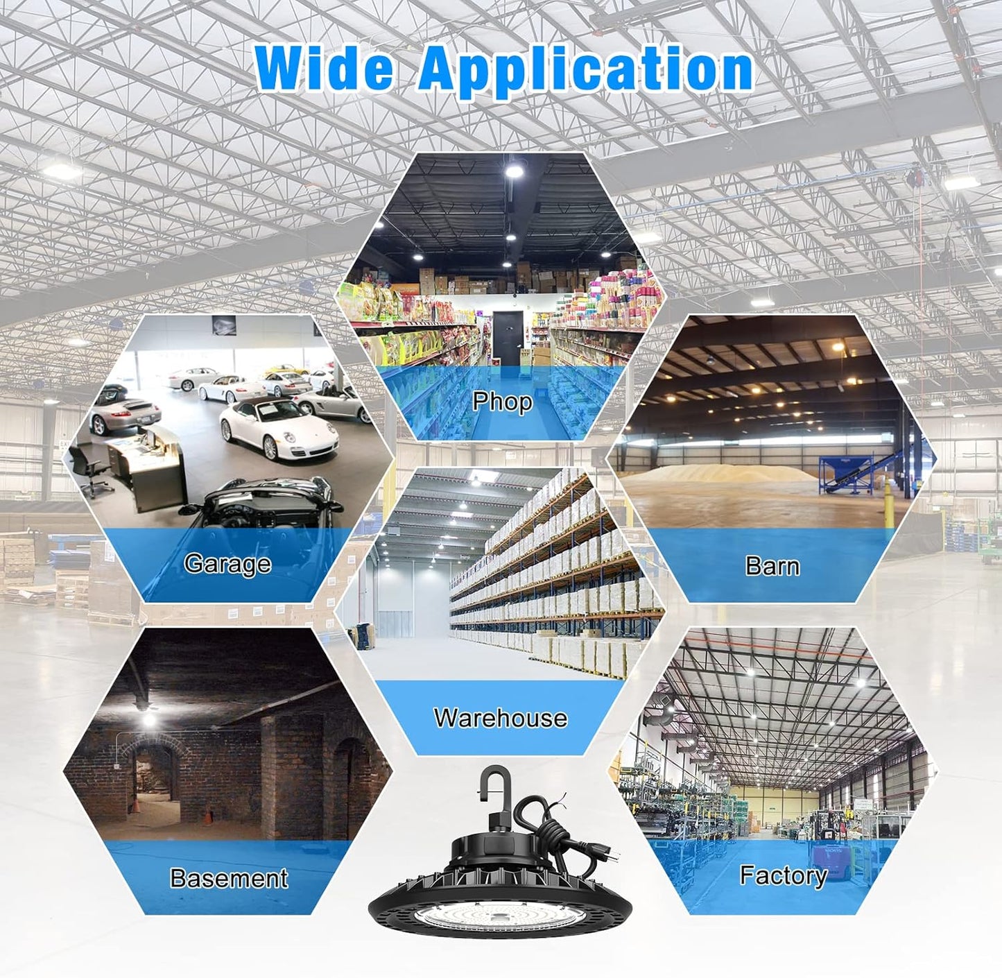 (New Open Box) 【Upgraded】LED High Bay Lights 3-Watts Adjustable 200W /150W /120W for Garage Barn Warehouse