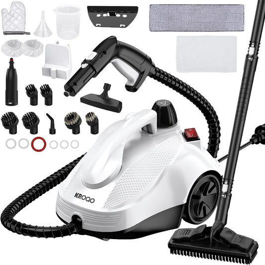 (Brand New) KROQO Steam Cleaner, Steam Mop with 23 Accessories, Powerful Multipurpose Portable Steamer for Cleaning to Remove Grime, Grease, for Multi-Purpose and Multi-Surface Floors, 16.4ft Power Cord