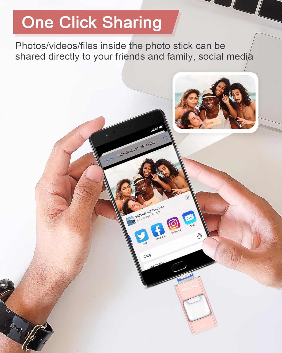 USB Flash Drive 128GB, Photo Stick Memory External Data Storage Thumb Drive Compatible with Phone, Pad, Android, PC and More Devices (Pink)