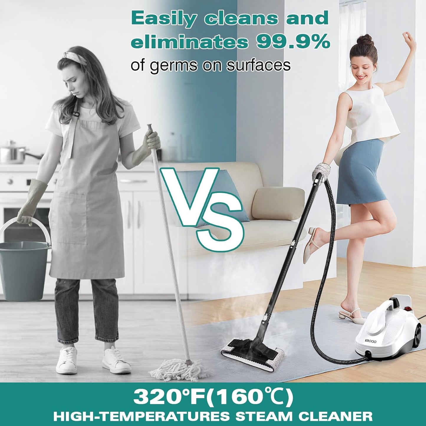 (Brand New) KROQO Steam Cleaner, Steam Mop with 23 Accessories, Powerful Multipurpose Portable Steamer for Cleaning to Remove Grime, Grease, for Multi-Purpose and Multi-Surface Floors, 16.4ft Power Cord