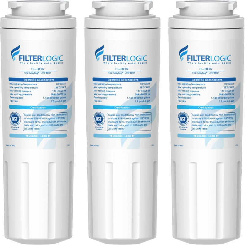(New) Filterlogic UKF8001 Replacement for EveryDrop Filter 4, Whirlpool EDR4RXD1, Pack of 3