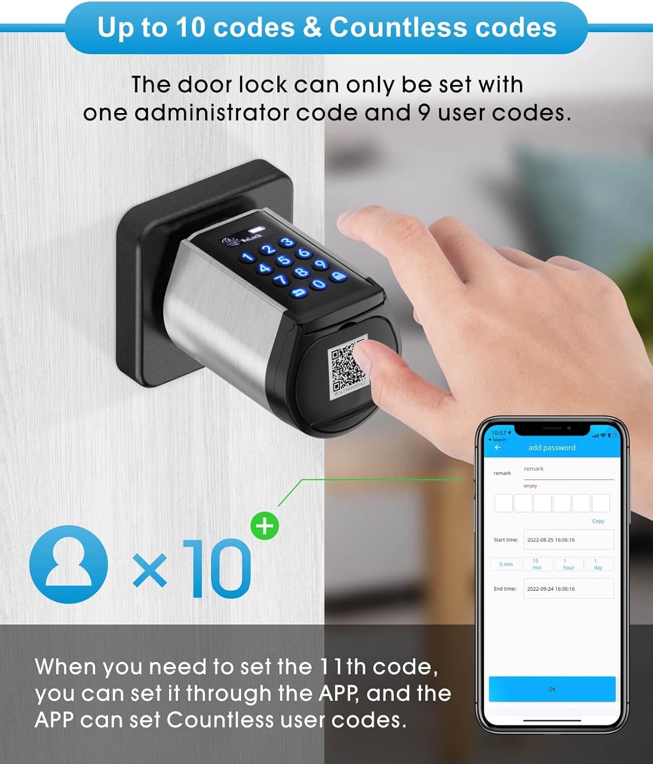 Welock WiFi Smart Lock with Keypad PCB32  Safer Keyless Entry Smart Door Lock, Smart Bluetooth Door Knob with Keypad APP Control IC Card Mechanical Key Easy to Install for Apartments Homes Bedroom Garage and Offices (Black)