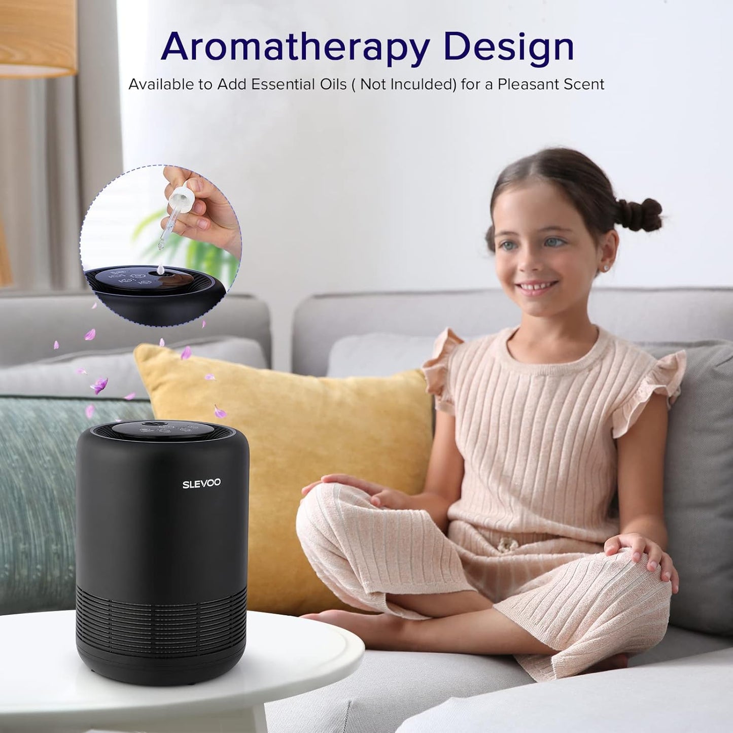(Open box) Sleevo Air Purifiers for Bedroom Pets Smokers in Home, H13 True HEPA Filter Air Cleaner with Fragrance Sponge, Night Light, Timer, Effectively Clean 99.97% Smoke, Dust, Pollen, Pet Dander, Odors, BS-01 Black