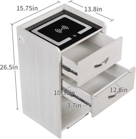 (Brand New) OLD CAPTAIN Nightstand with Wireless Charging Station,Modern Side Table with Drawers and Open Storage Shelf for Bedrooms