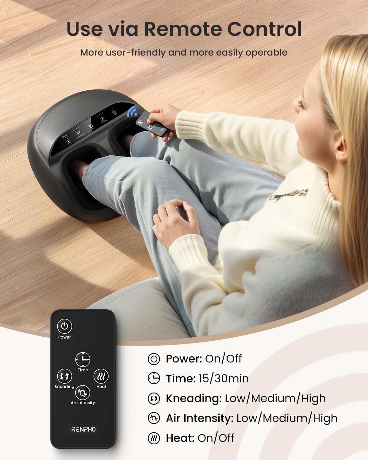 (New Open Box) RENPHO Foot Massager for Circulation, Shiatsu Foot Massager with Heat, Deep Kneading Foot Massage for Planter Fasciitis, Neuropathy and Pain Relief, Christmas Gifts for Women Men, Fits Feet up to Men Size 13, Black-Remote