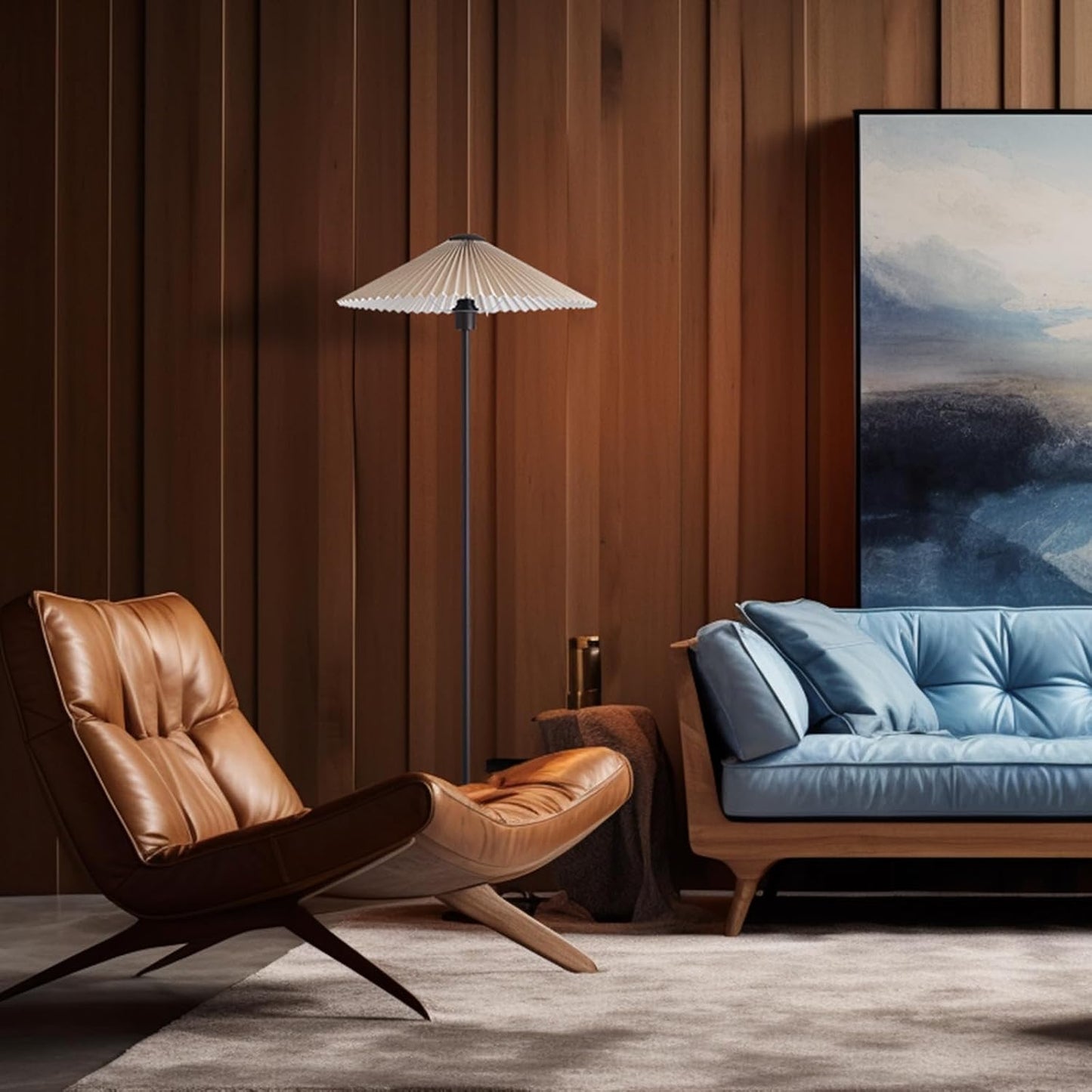 (New Open Box) KUNJOULAM Floor Lamp,Brown Pole Floor Lamps for Living Room, Simple Design Tall Lamp